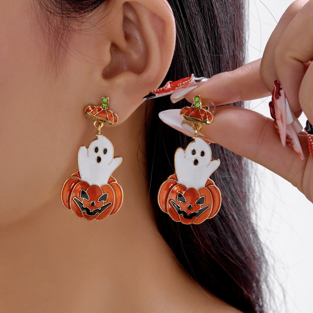 Playful Enamel Ghost Pumpkin Earrings