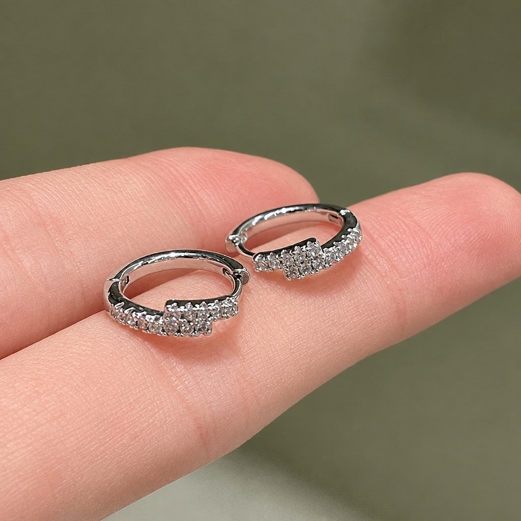 Dainty Geometric Zirconia Huggie Earrings
