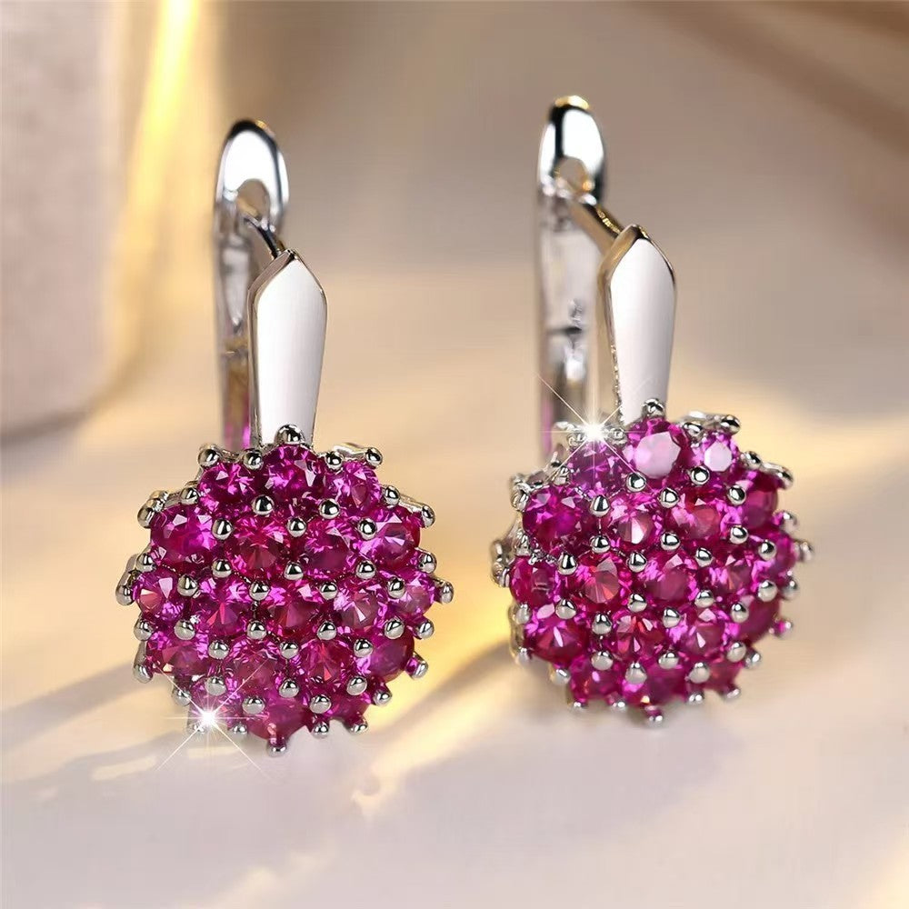 Classy Fuchsia Rhinestone Ball Earrings
