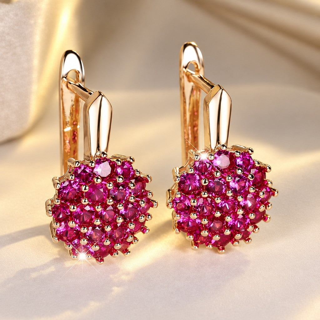 Classy Fuchsia Rhinestone Ball Earrings