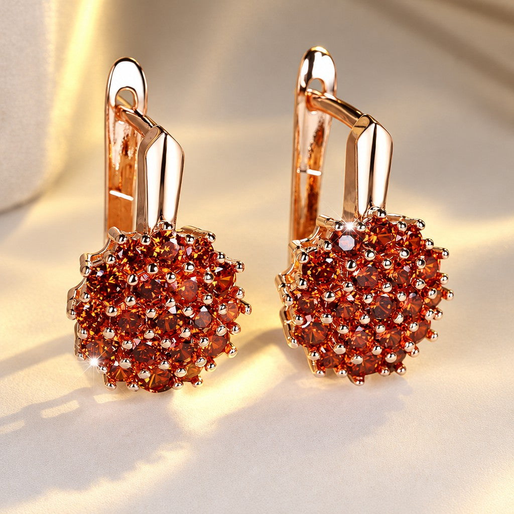 Classy Fuchsia Rhinestone Ball Earrings