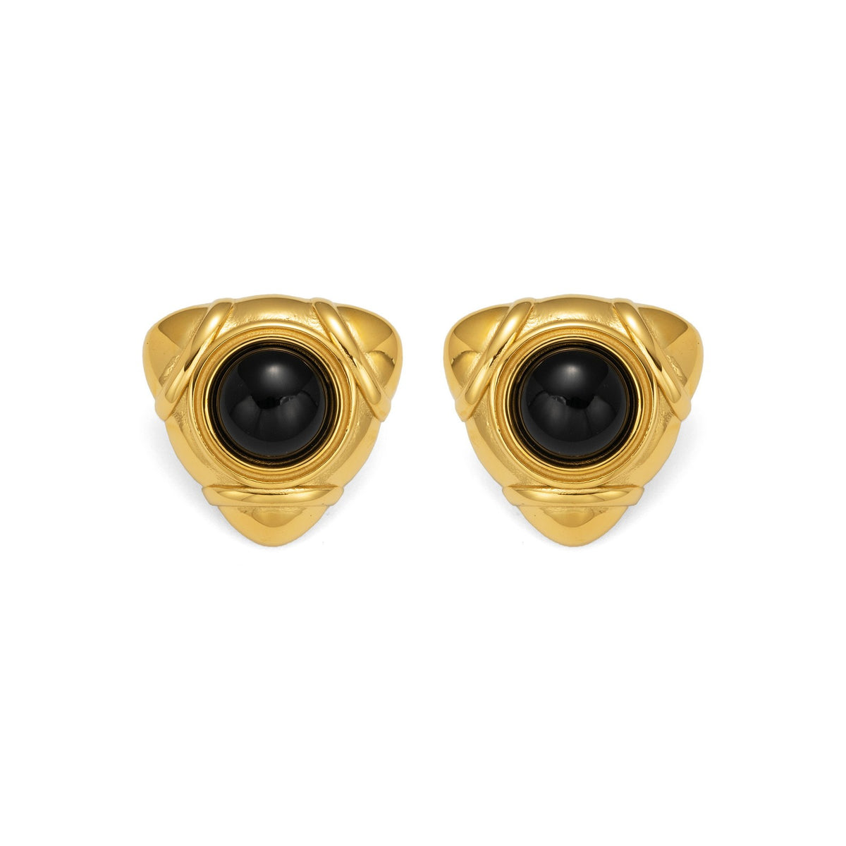 Vintage Black Cabochon Necklace and Earring Set