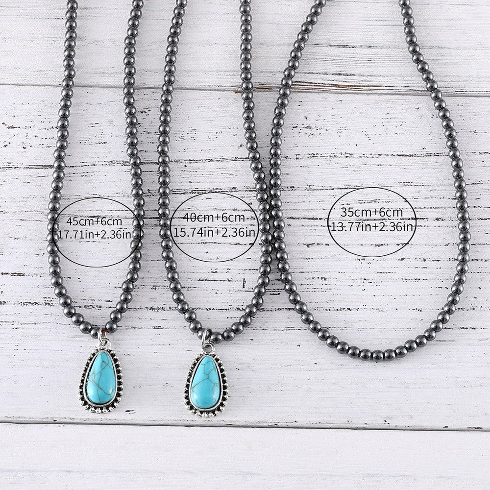 Boho Layered Teardrop Turquoise Necklace