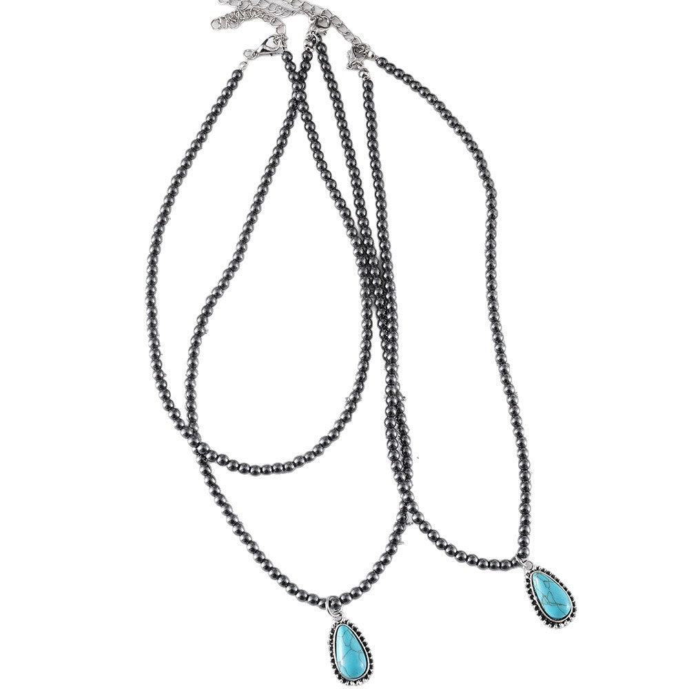 Boho Layered Teardrop Turquoise Necklace