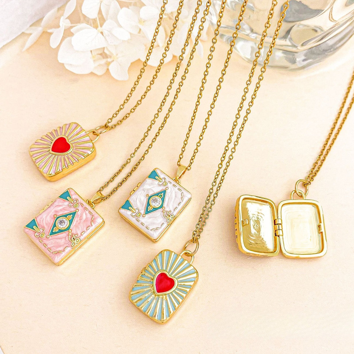 Dainty Enamel Book Locket Necklace