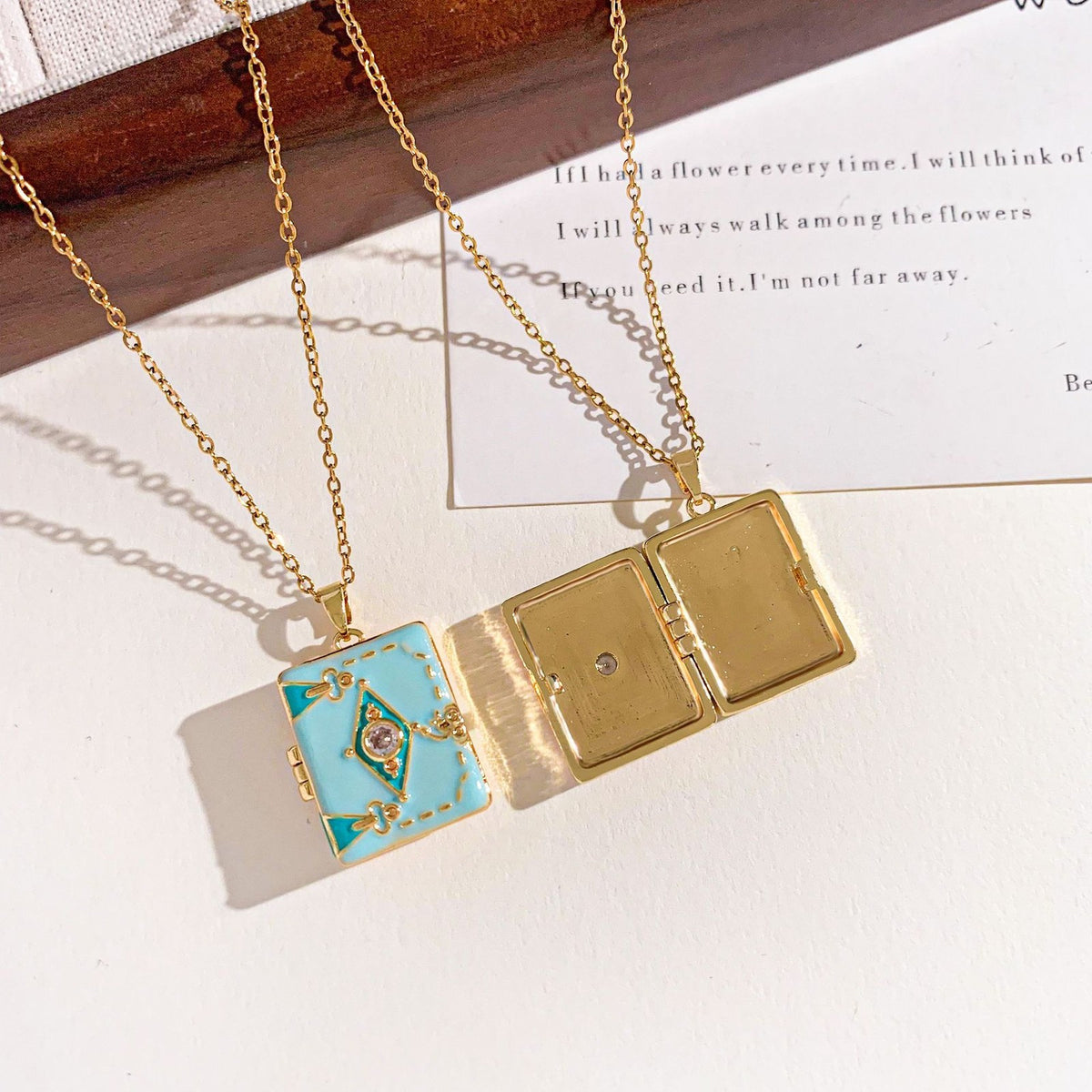 Dainty Enamel Book Locket Necklace