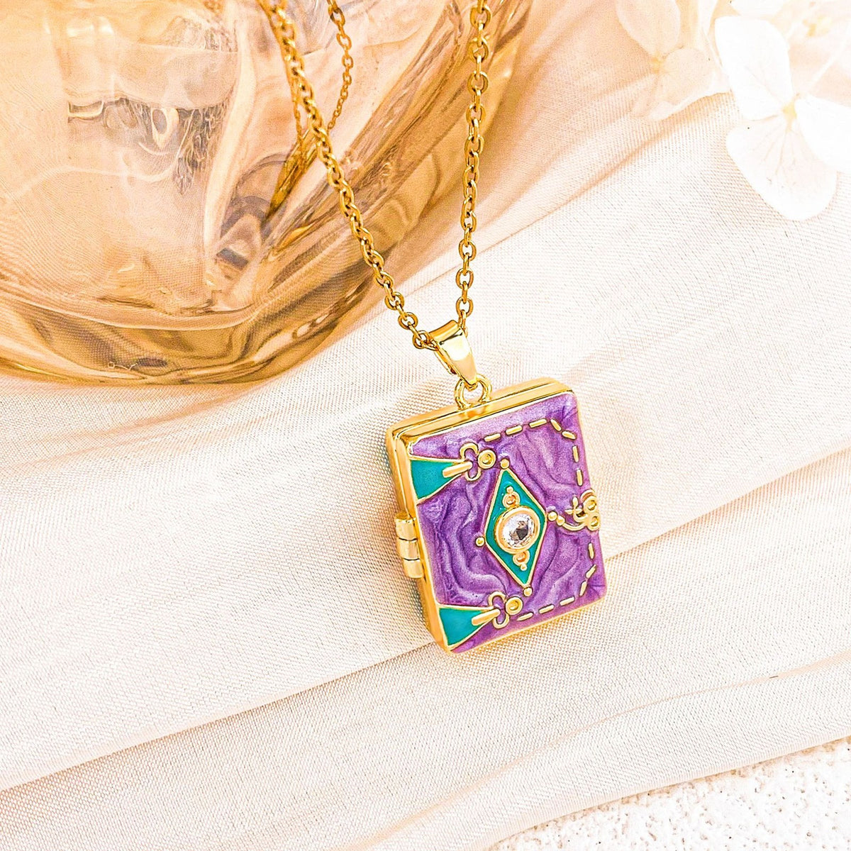 Dainty Enamel Book Locket Necklace