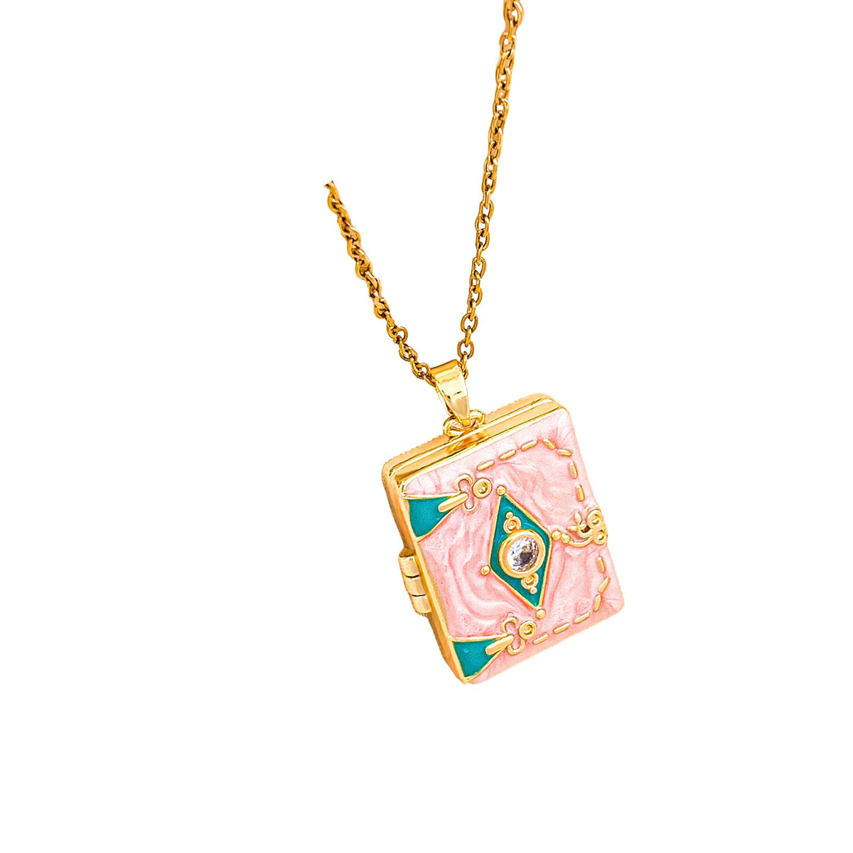 Dainty Enamel Book Locket Necklace