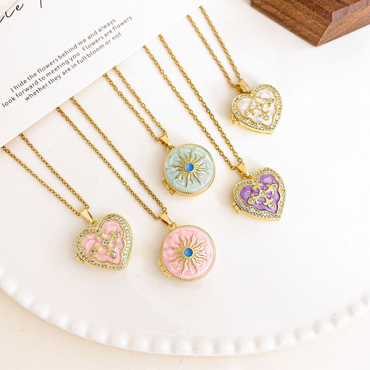 Romantic Enamel Photo Locket Necklace