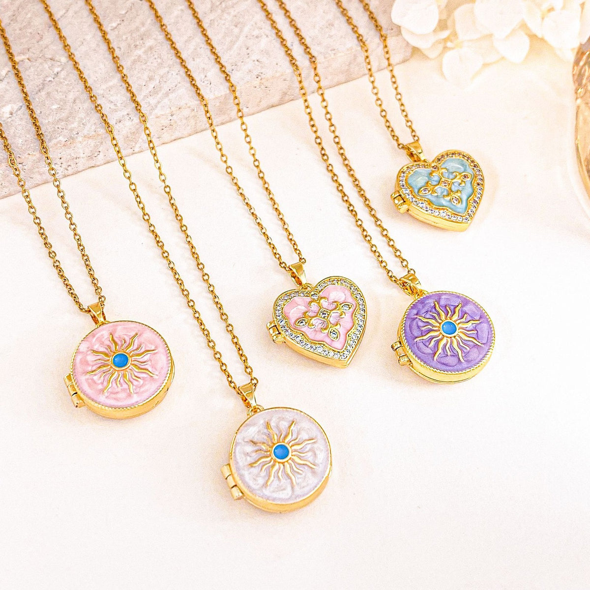 Romantic Enamel Photo Locket Necklace
