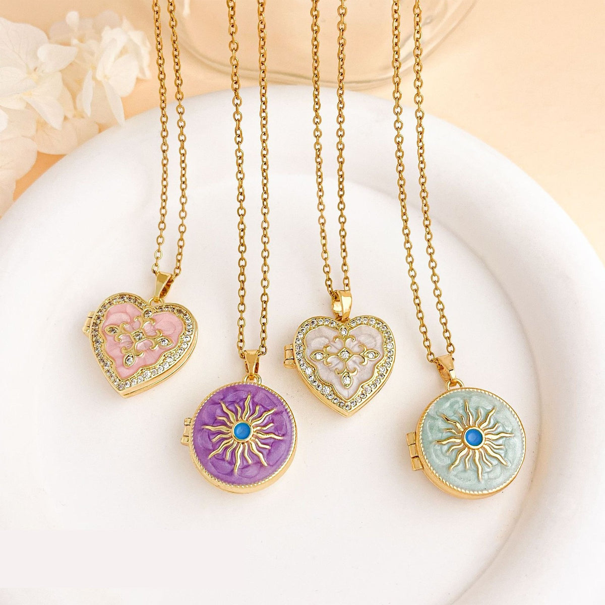 Romantic Enamel Photo Locket Necklace