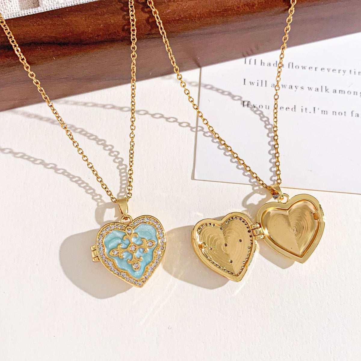 Romantic Enamel Photo Locket Necklace