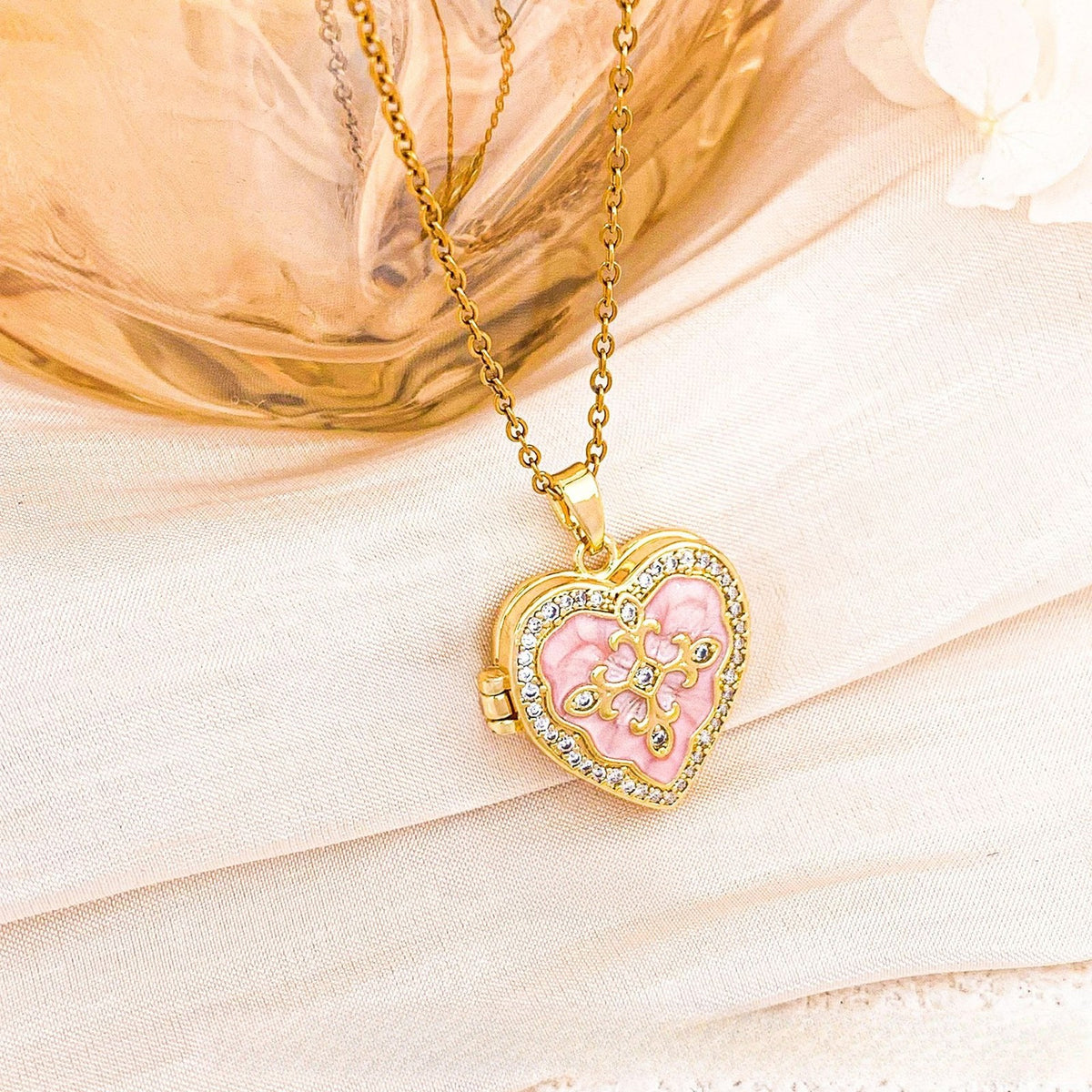 Romantic Enamel Photo Locket Necklace