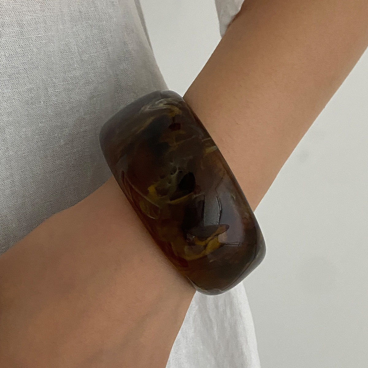 Boho Chunky Amber Resin Bangle Set