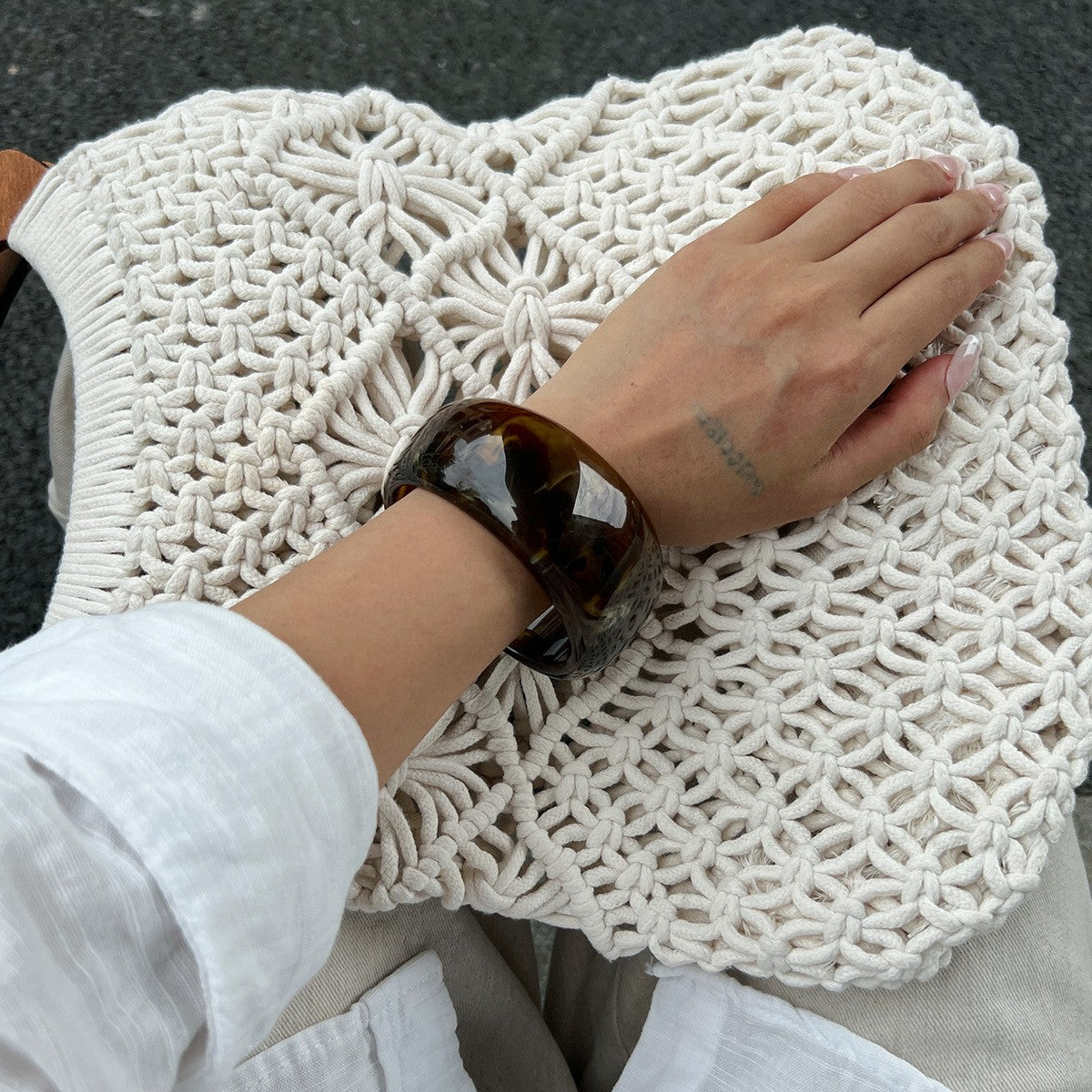 Boho Chunky Amber Resin Bangle Set