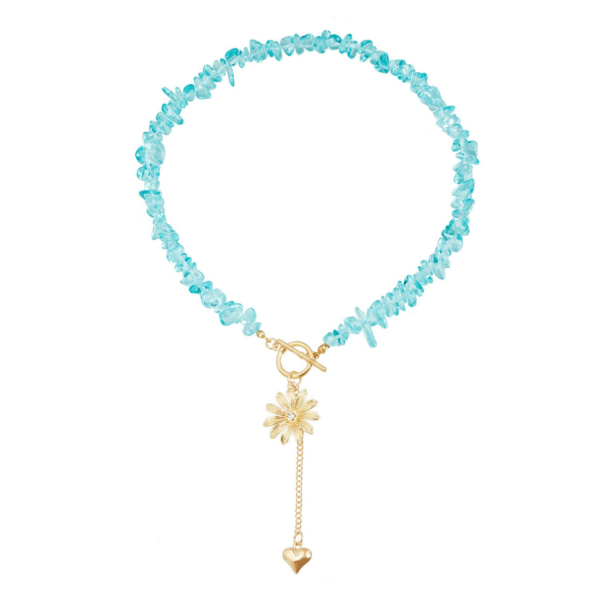 Romantic Aqua Beaded Daisy Necklace & Earring Set