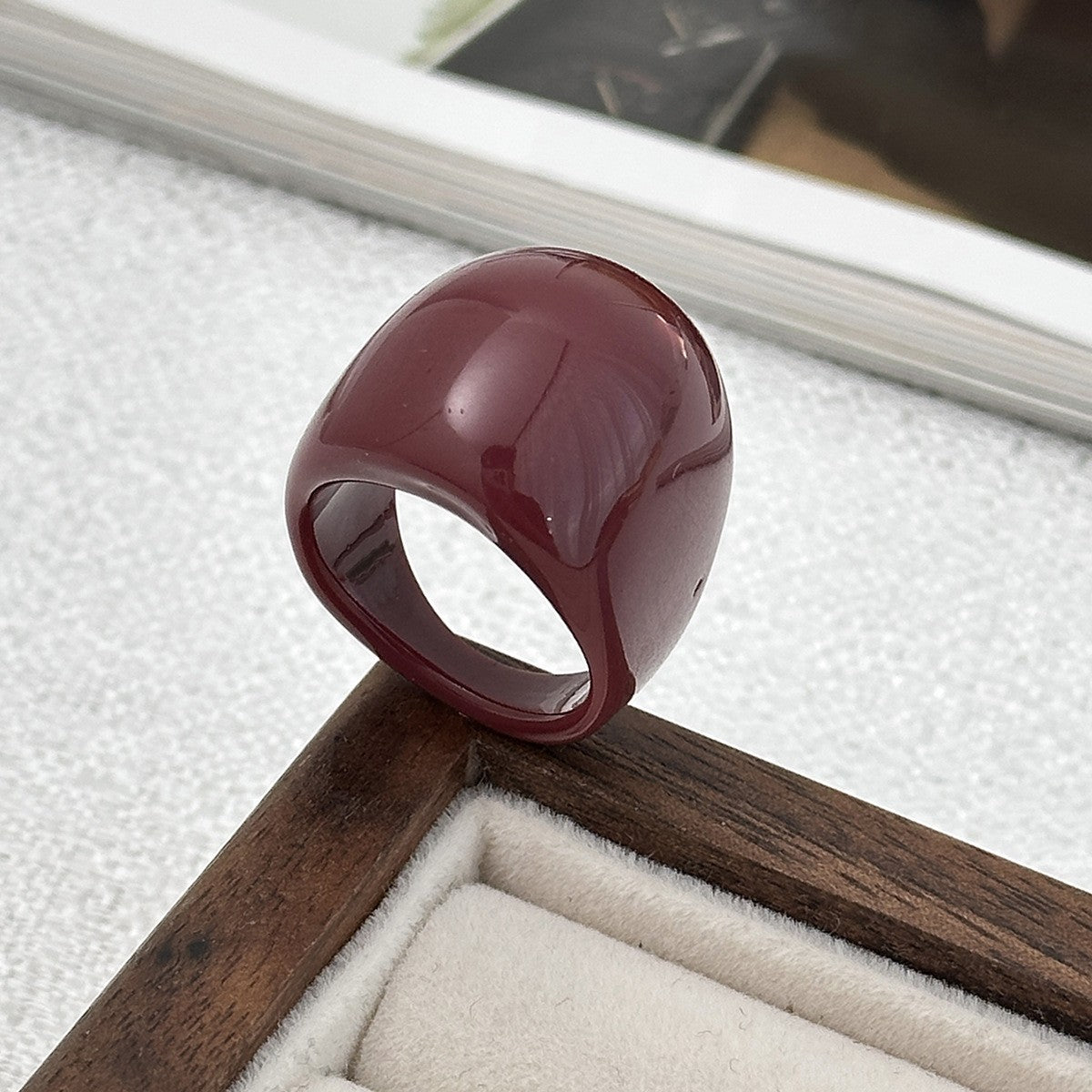 Classy Burgundy Wavy Resin Bracelet & Ring Set