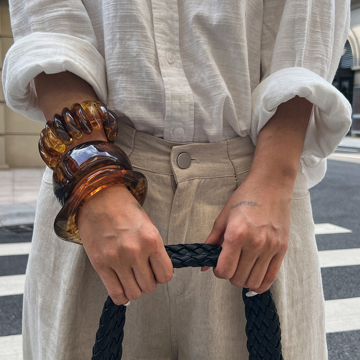 Statement Amber Resin Cuff Bracelet Set