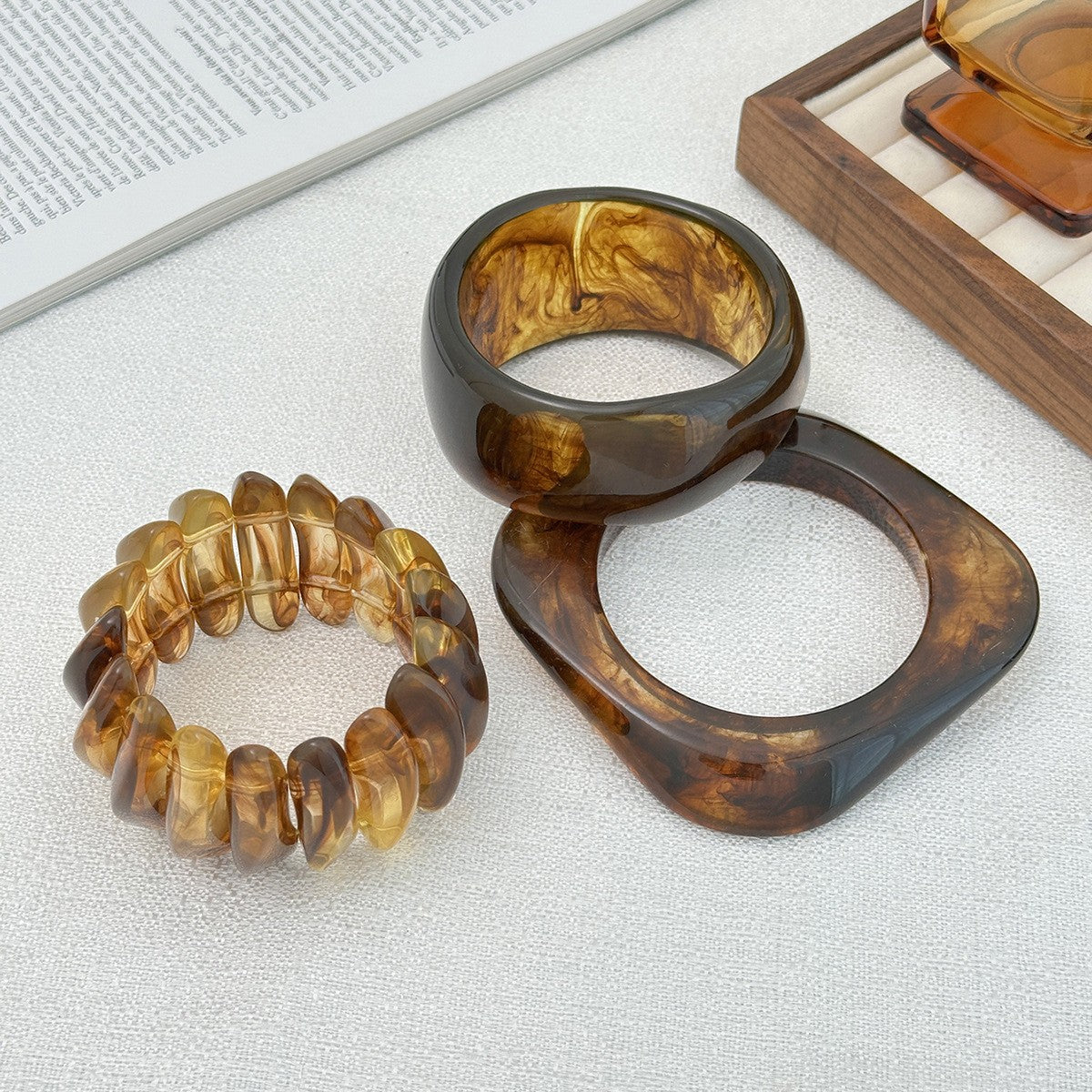 Statement Amber Resin Cuff Bracelet Set