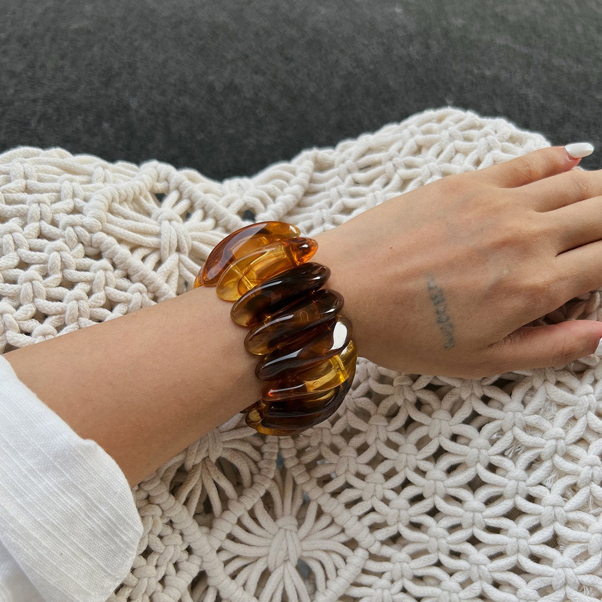 Statement Amber Resin Cuff Bracelet Set