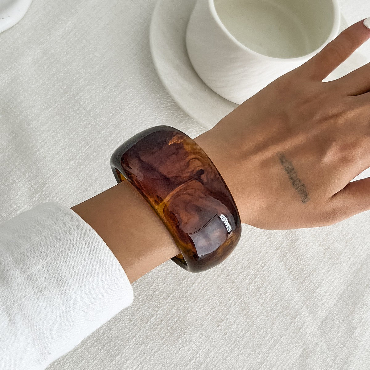 Statement Amber Resin Cuff Bracelet Set