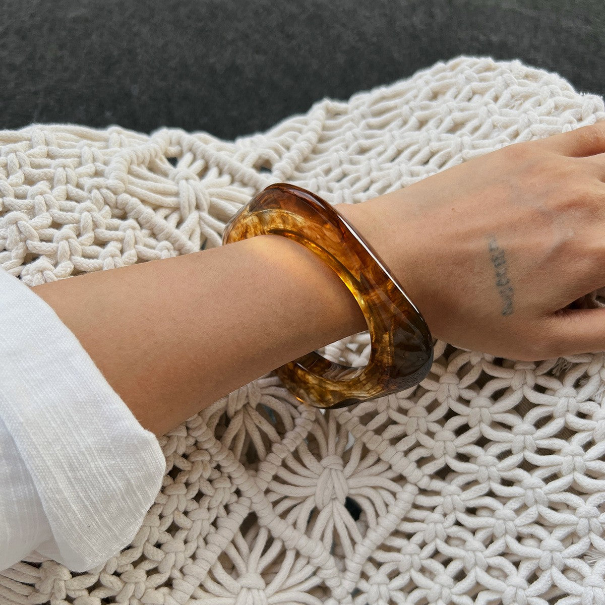 Statement Amber Resin Cuff Bracelet Set