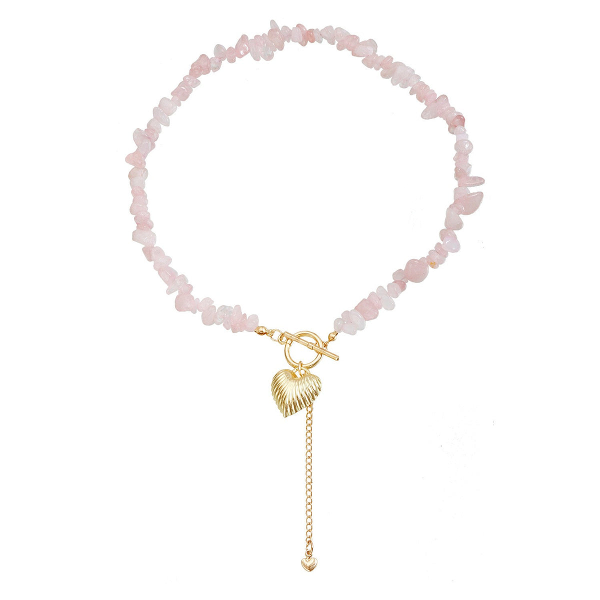 Romantic Pink Stone Heart OT Necklace & Earring Set