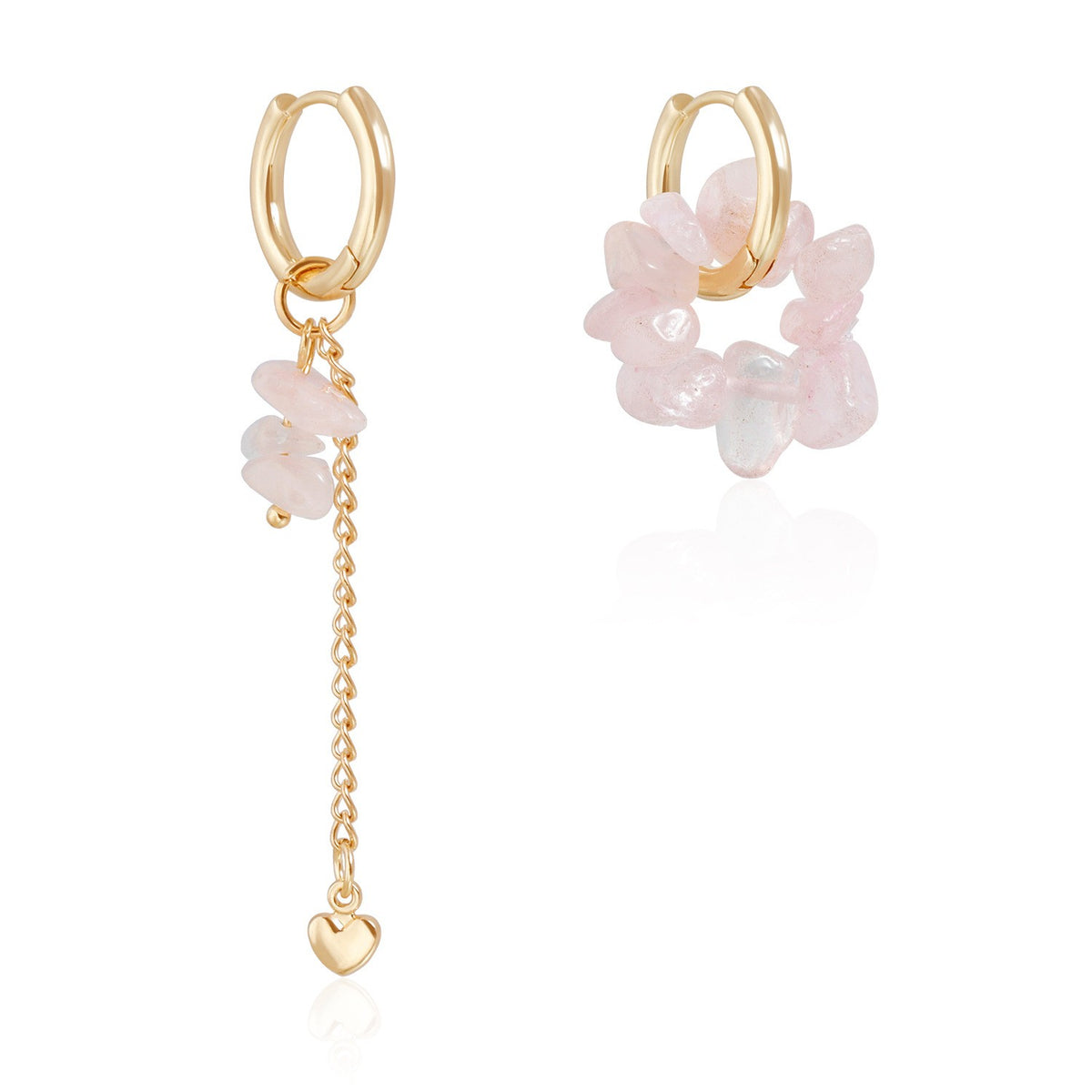 Romantic Pink Stone Heart OT Necklace & Earring Set