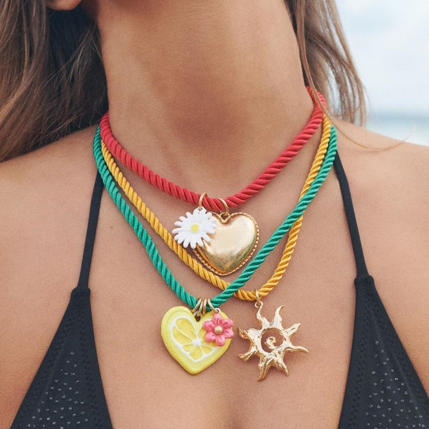 Boho Layered Cord Heart & Sun Necklace