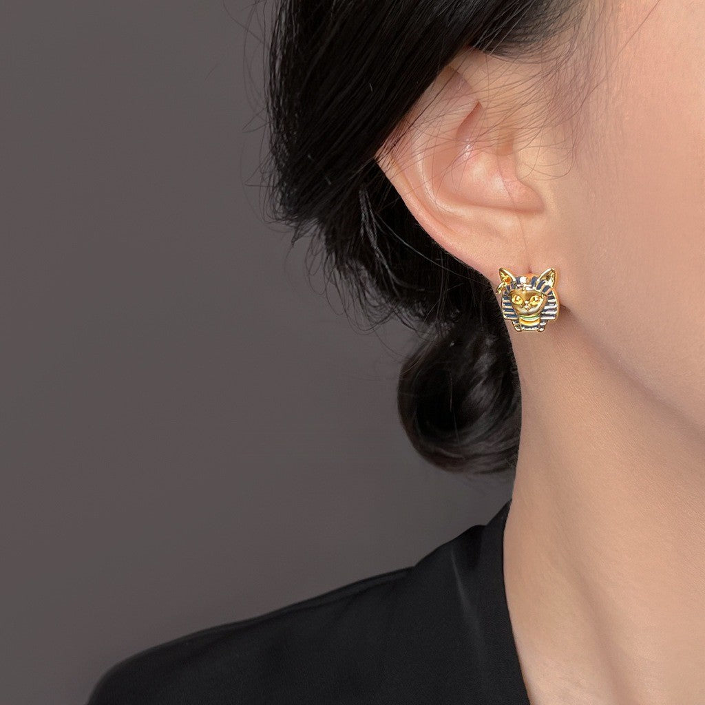 Vintage Egyptian Cat Pharaoh Stud Earrings