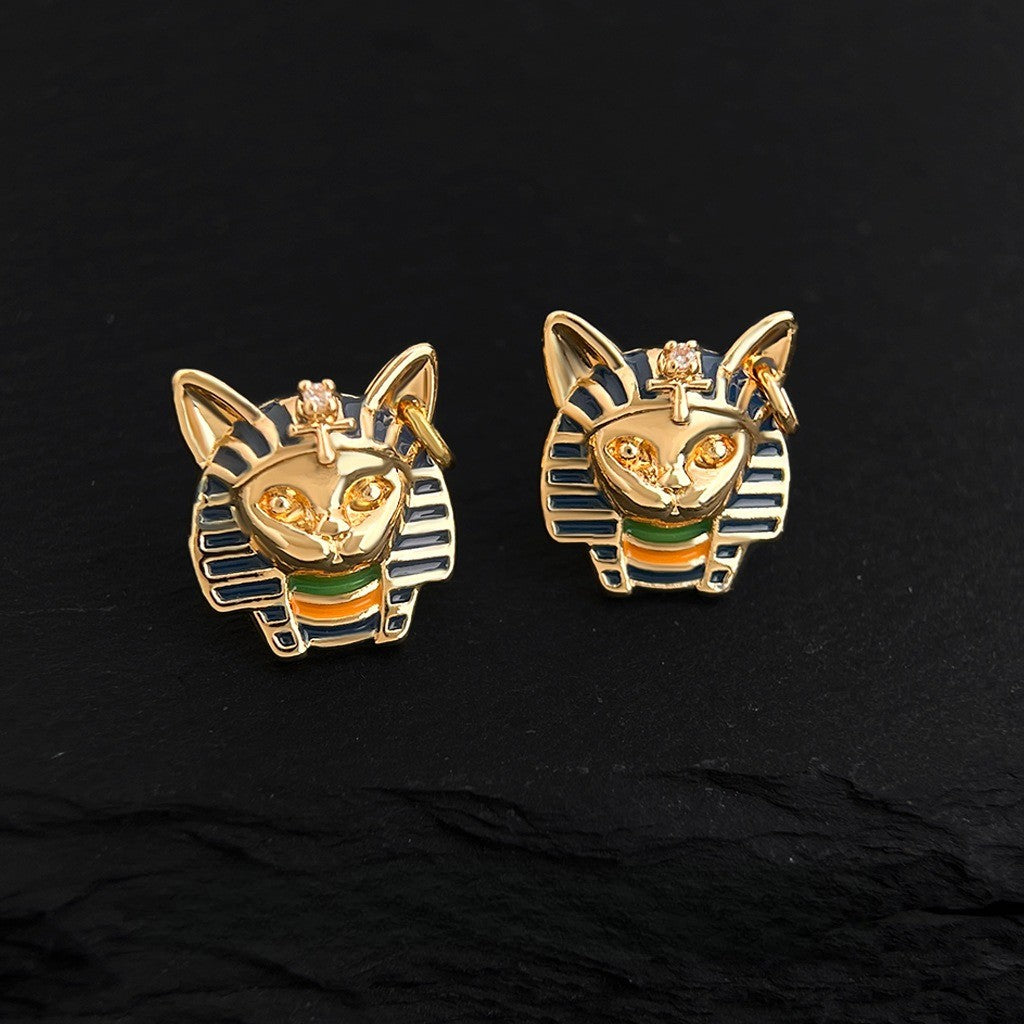 Vintage Egyptian Cat Pharaoh Stud Earrings