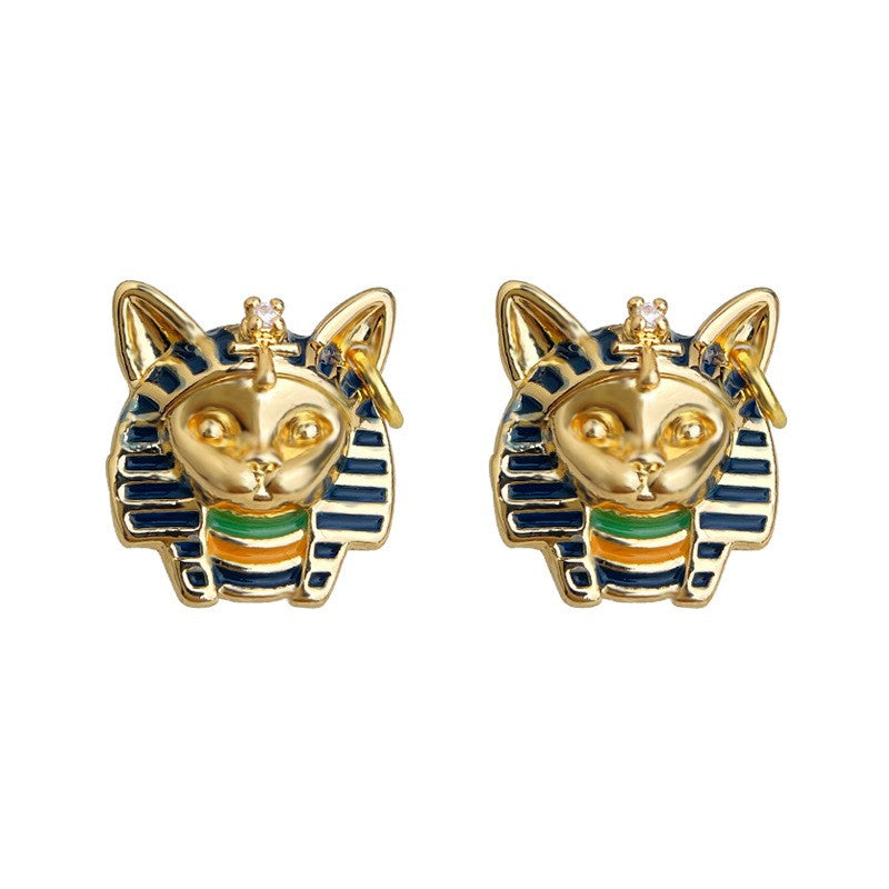 Vintage Egyptian Cat Pharaoh Stud Earrings