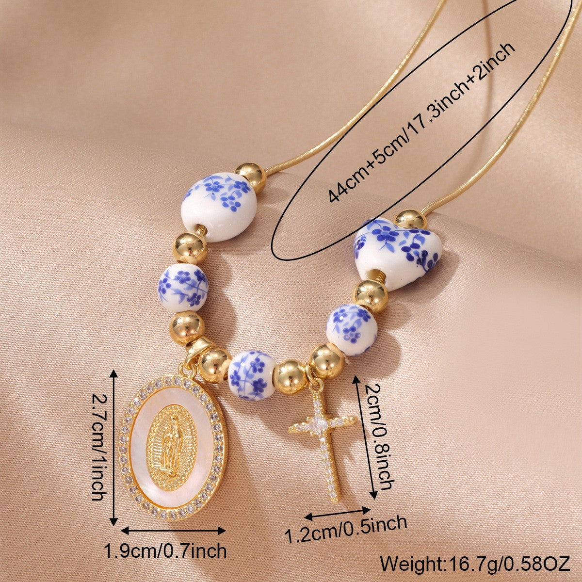 Boho Blue Floral Medallion Necklace