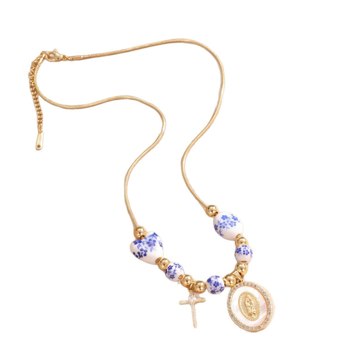 Boho Blue Floral Medallion Necklace