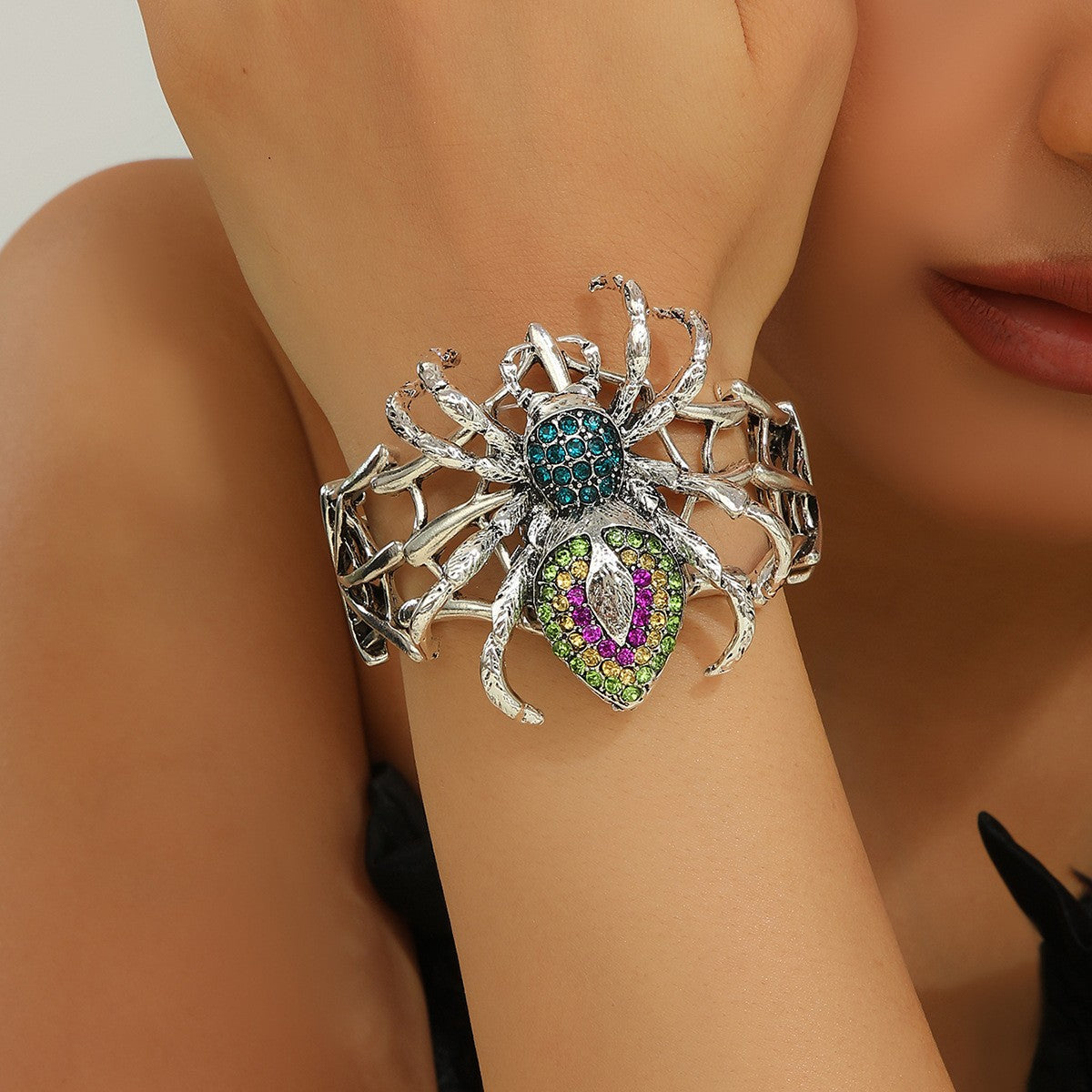 Edgy Rhinestone Spider Cuff Bracelet