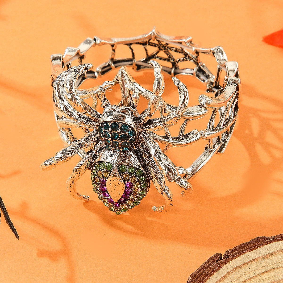 Edgy Rhinestone Spider Cuff Bracelet