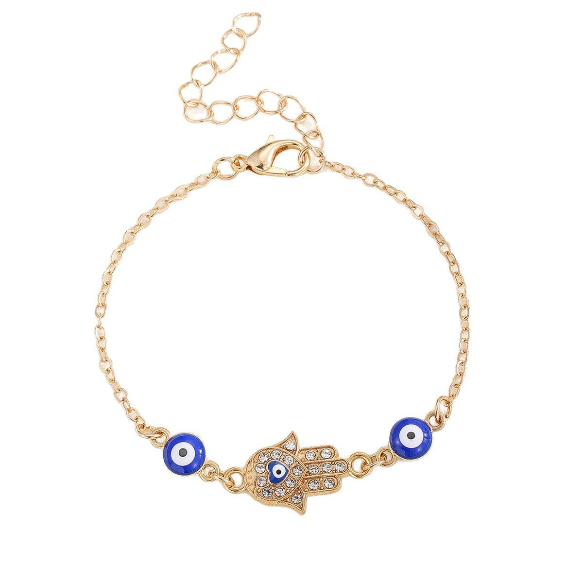 Dainty Rhinestone Hamsa & Evil Eye Bracelet
