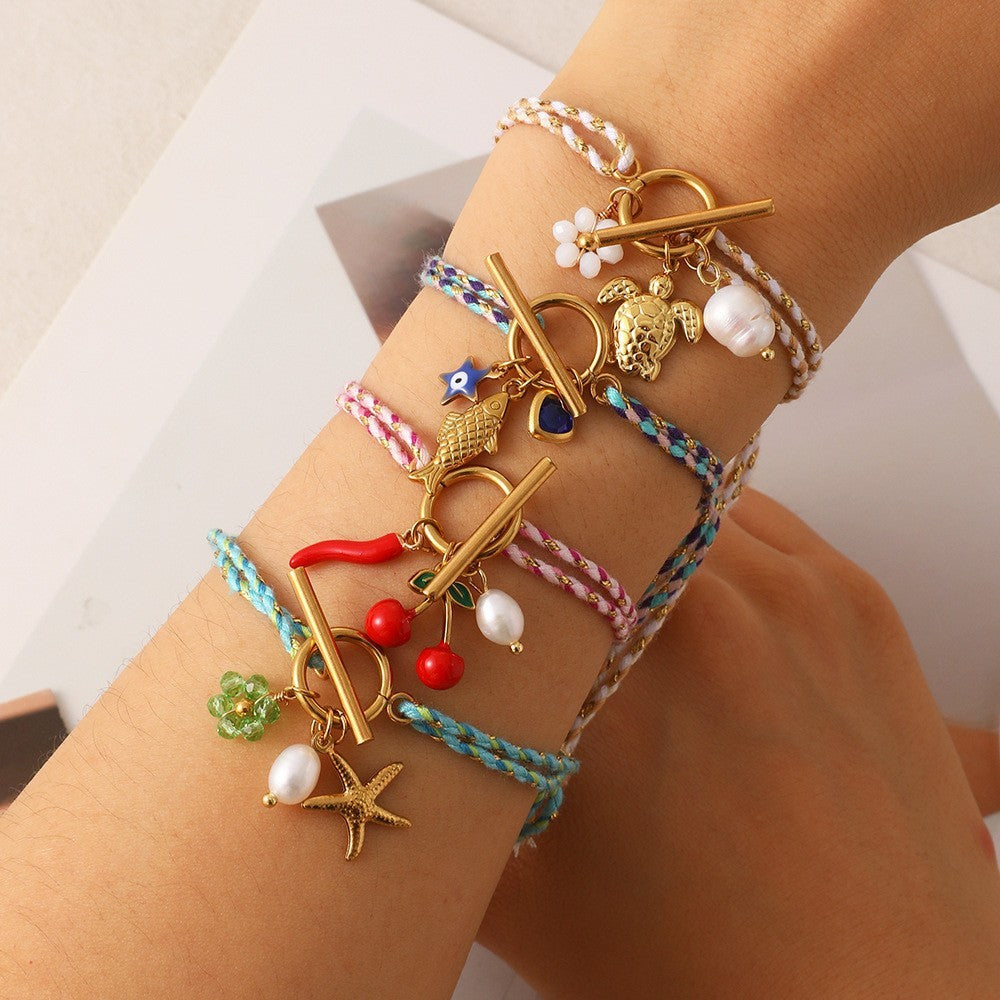Boho Braided Charm Cord Bracelet Set