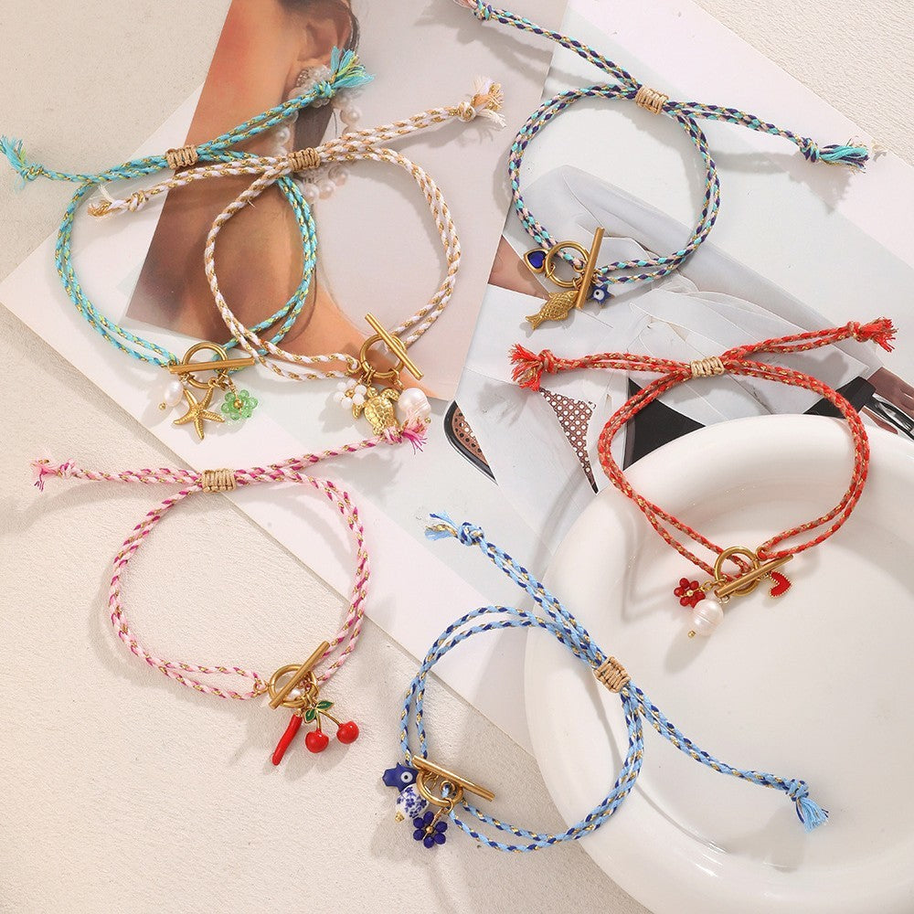 Boho Braided Charm Cord Bracelet Set