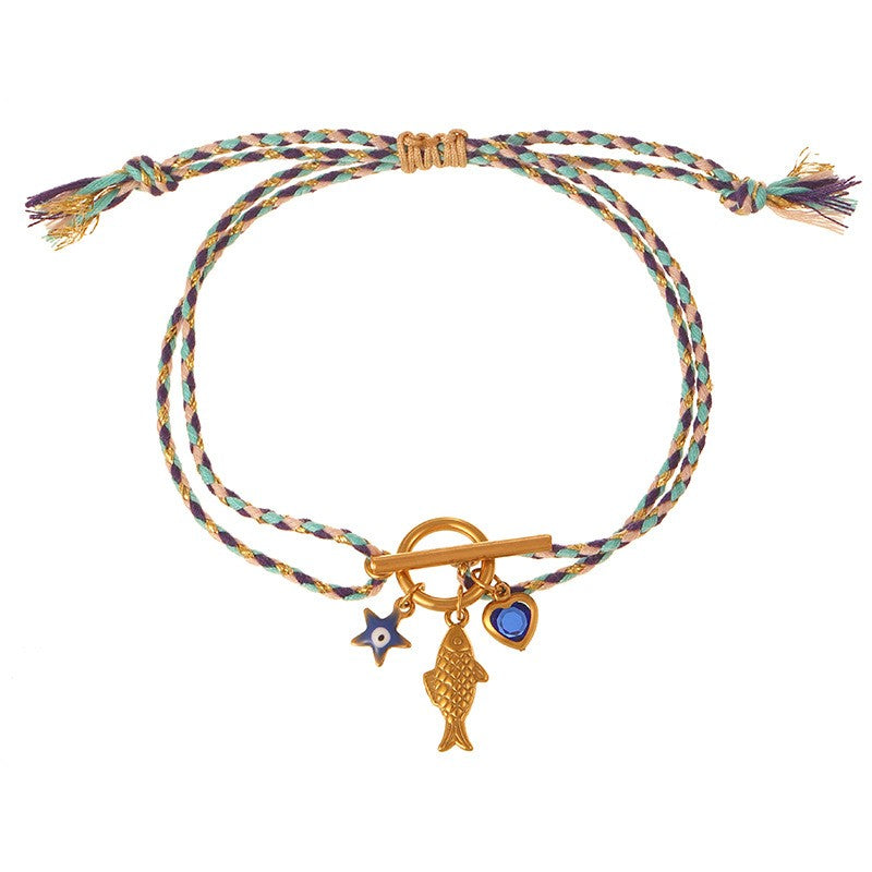 Boho Braided Charm Cord Bracelet Set