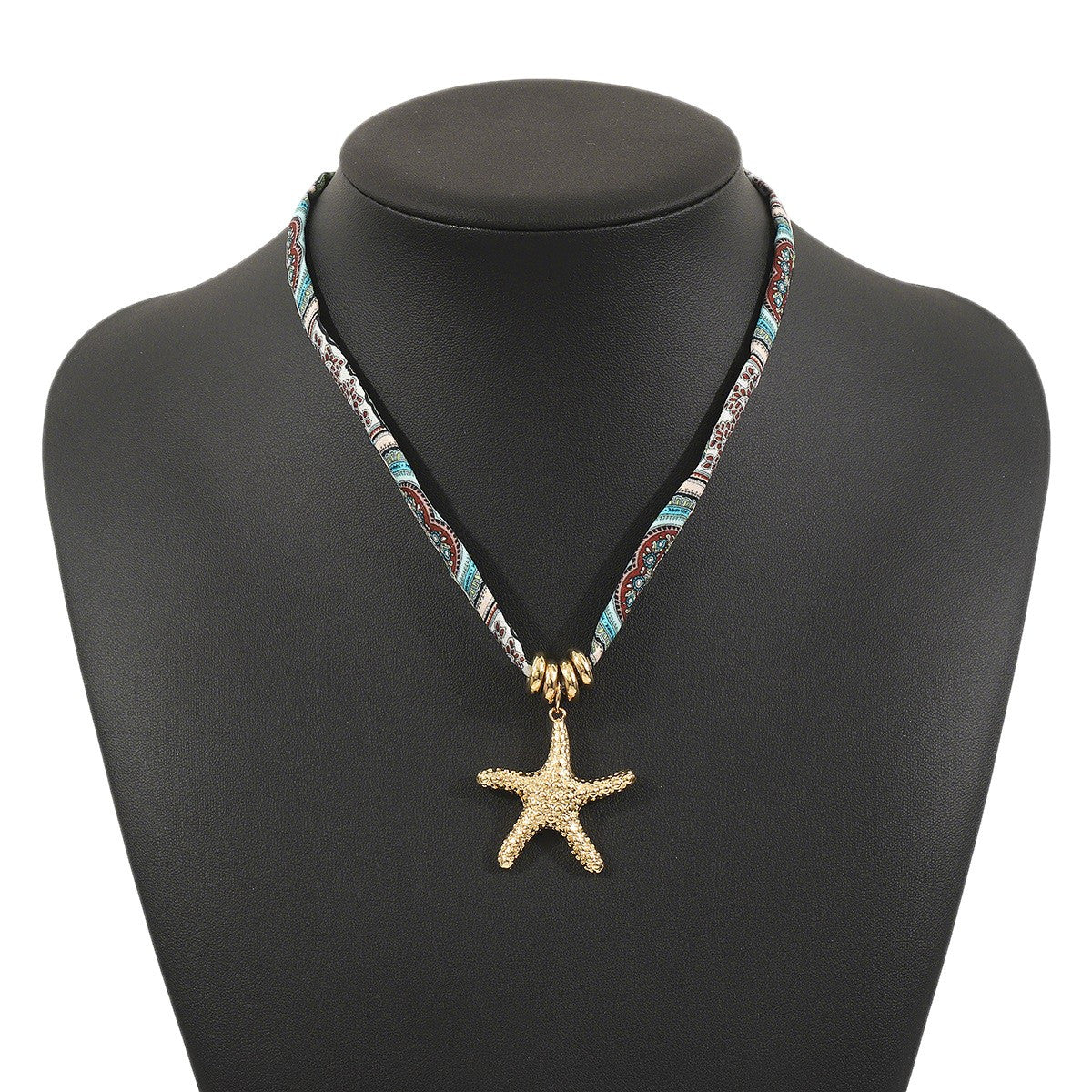 Boho Printed Fabric Ocean Charm Necklace