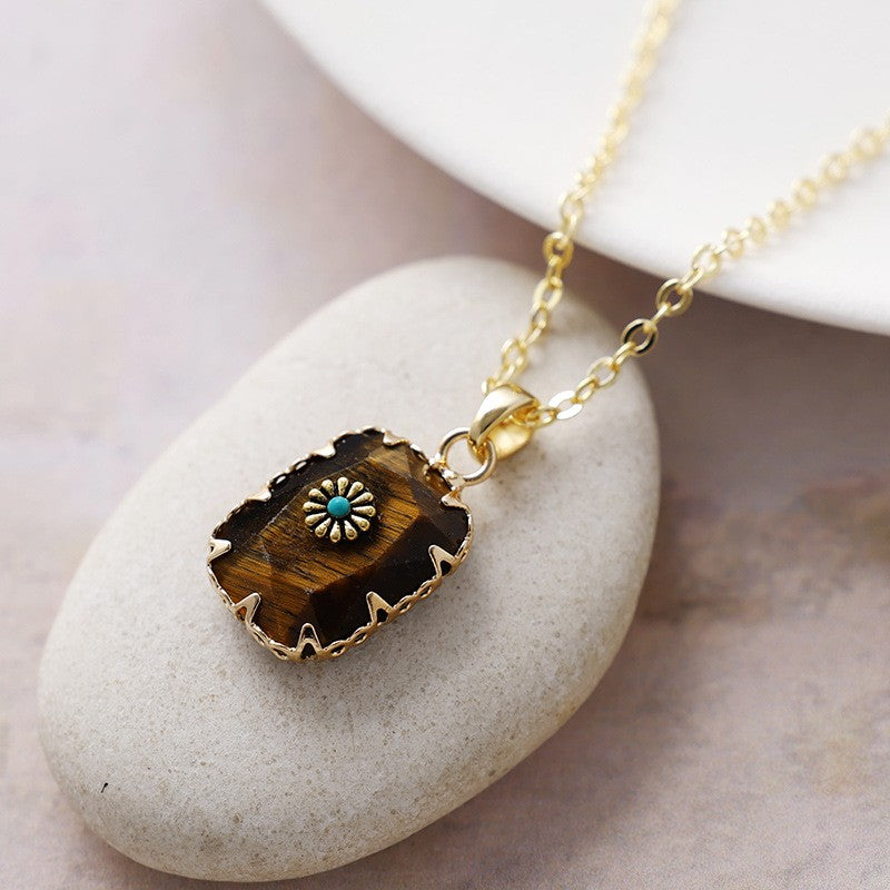 Vintage Tiger Eye Geometric Pendant Necklace