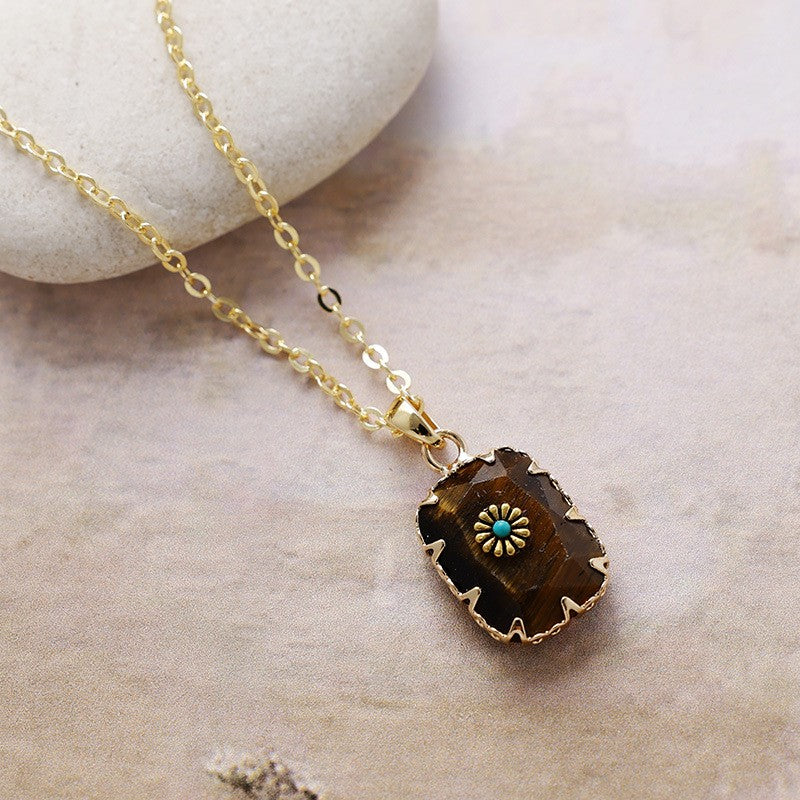 Vintage Tiger Eye Geometric Pendant Necklace