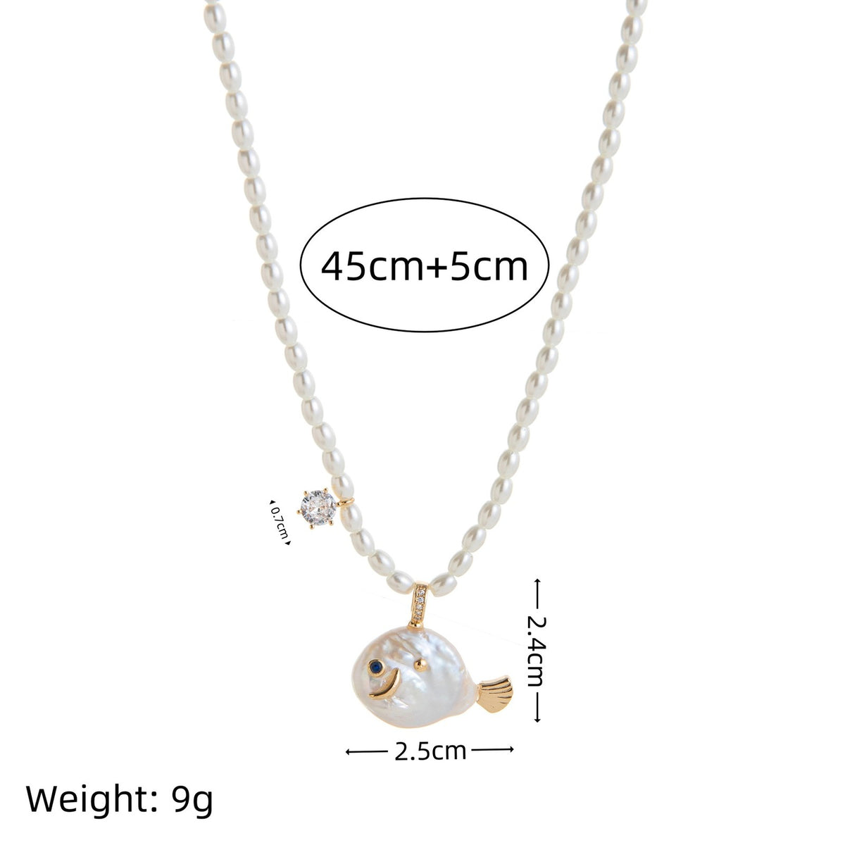 Cute Iridescent Baroque Pearl Fish Necklace