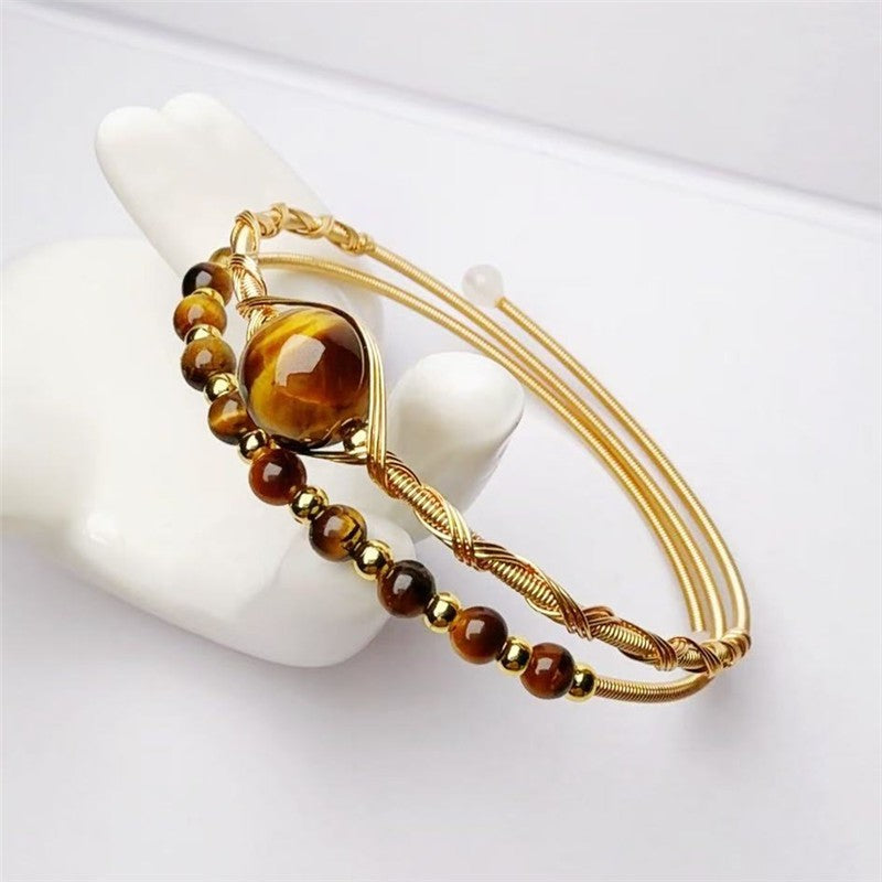 Boho Tiger Eye Wire Wrapped Cuff Bracelet