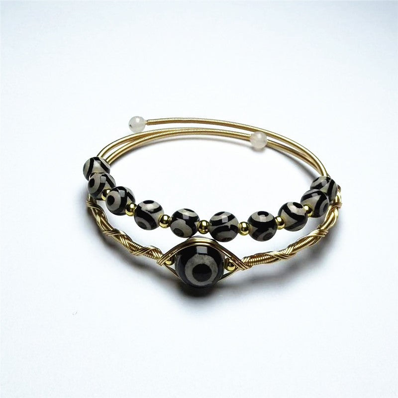 Boho Tiger Eye Wire Wrapped Cuff Bracelet