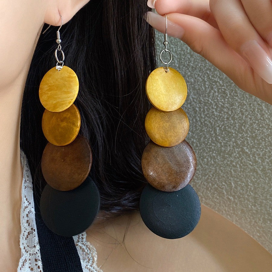 S925 Vintage Geometric Wooden Dangle Earrings