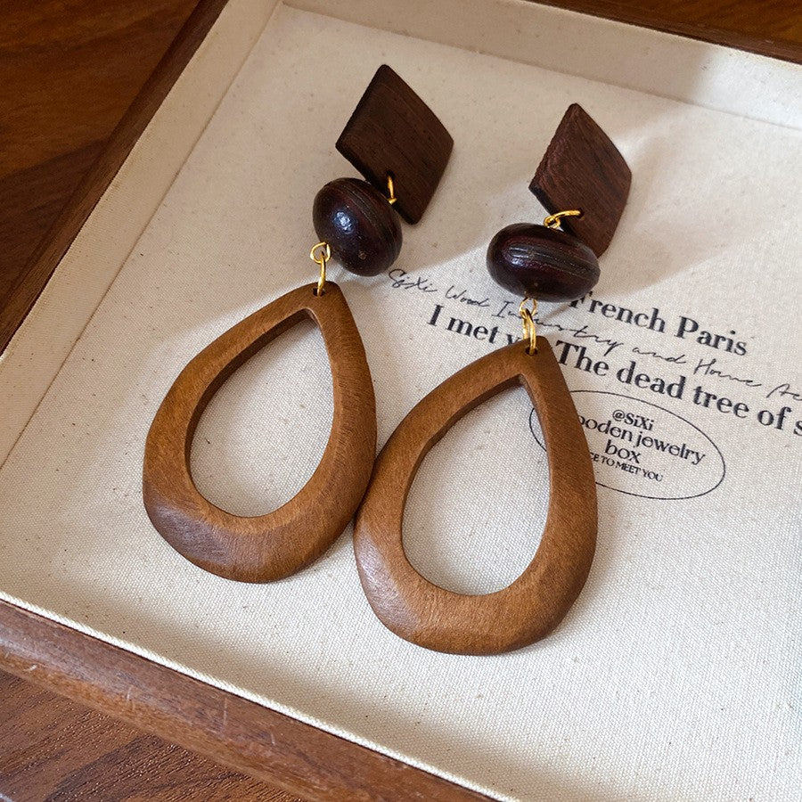 S925 Vintage Geometric Wooden Dangle Earrings