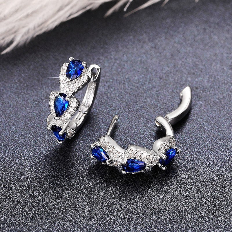 Classy Blue Teardrop Zirconia Huggie Earrings