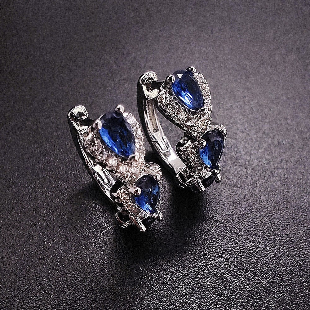 Classy Blue Teardrop Zirconia Huggie Earrings